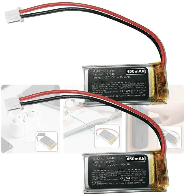 Main image of (2Pcs) 3.7V 602040 Battery with 2 Wires XH2.54mm Connector 602040 High Temperature Resistant Battery for Mouse and Keyboard Built-in Universal NiMH