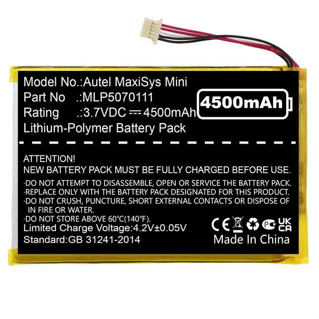 Alt view image 4 of 4 - MLP5070111 Battery fits Autel MaxiSys Mini, MS905, MS906, MK808BT, MK808TS, DS808, MK808, MK808IM, MP808TS, MK906, MX808, IM508 NiMH