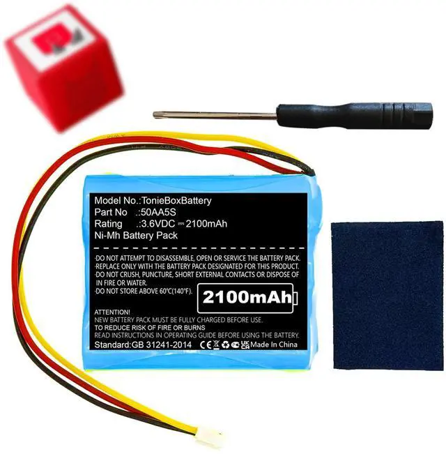 Main image of 2100mAh Battery for Toniebox 50AA5S, Anti-Rattle Kit with Foam Padding & Screwdriver, Upgraded 3.6V Ni-MH Replacement for Tonie Box Speaker