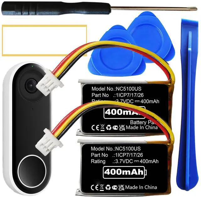 Main image of 2Pcs NC5100US Battery for Nest Hello NC5100US C1241290 Vido Doorbell Wired Replacement Batterien with Repair Tool Kits NiMH