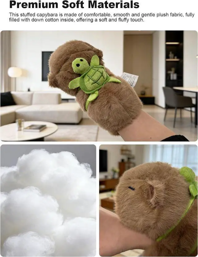 Alt view image 3 of 7 - Cute Capybara Slap Bracelet Plush, 7" Capybara Plush Stuffed Animal with Turtle Backpack Fluffy Plushie Kawaii Birthday Gift Stuffy Toy for Boys Girls Kids Teens Adults