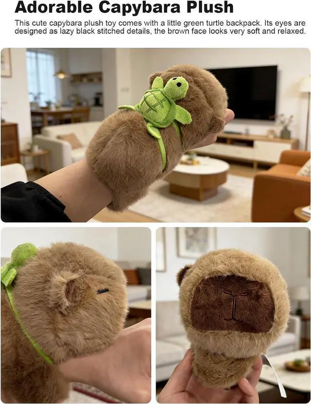 Alt view image 2 of 7 - Cute Capybara Slap Bracelet Plush, 7" Capybara Plush Stuffed Animal with Turtle Backpack Fluffy Plushie Kawaii Birthday Gift Stuffy Toy for Boys Girls Kids Teens Adults
