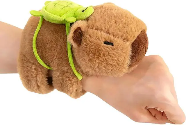 Main image of Cute Capybara Slap Bracelet Plush, 7" Capybara Plush Stuffed Animal with Turtle Backpack Fluffy Plushie Kawaii Birthday Gift Stuffy Toy for Boys Girls Kids Teens Adults