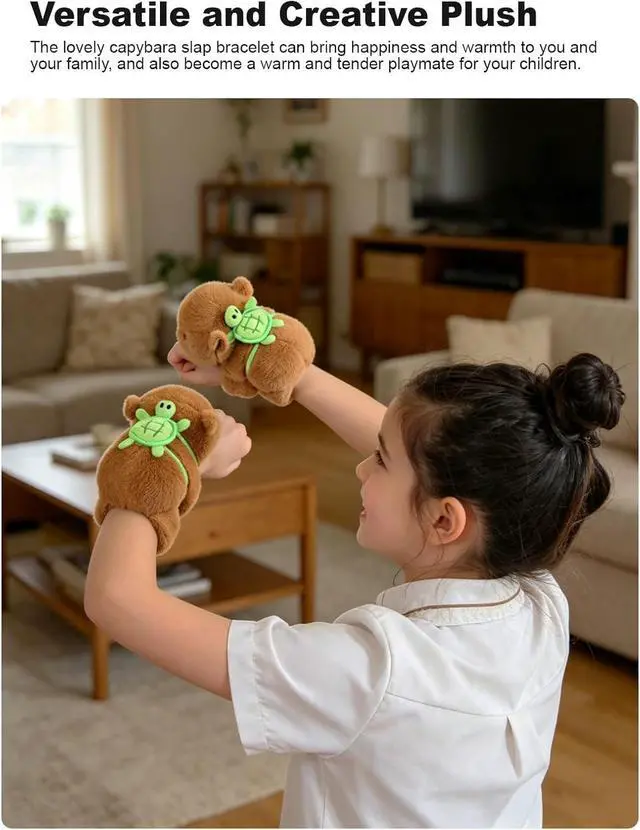 Alt view image 7 of 7 - Cute Capybara Slap Bracelet Plush, 7" Capybara Plush Stuffed Animal with Turtle Backpack Fluffy Plushie Kawaii Birthday Gift Stuffy Toy for Boys Girls Kids Teens Adults
