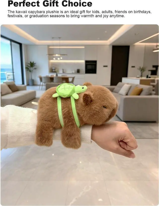 Alt view image 4 of 7 - Cute Capybara Slap Bracelet Plush, 7" Capybara Plush Stuffed Animal with Turtle Backpack Fluffy Plushie Kawaii Birthday Gift Stuffy Toy for Boys Girls Kids Teens Adults