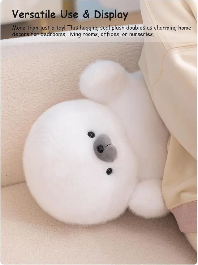 Alt view image 5 of 7 - White Cute Seal Plush Pillow, 26" Large Chubby Fat Seal Stuffed Animal, Fluffy Soft Cuddly Long Body Pillow, Home Decor Cushion Birthday Gift Plushy Toy for Girls Kids Teens Adult