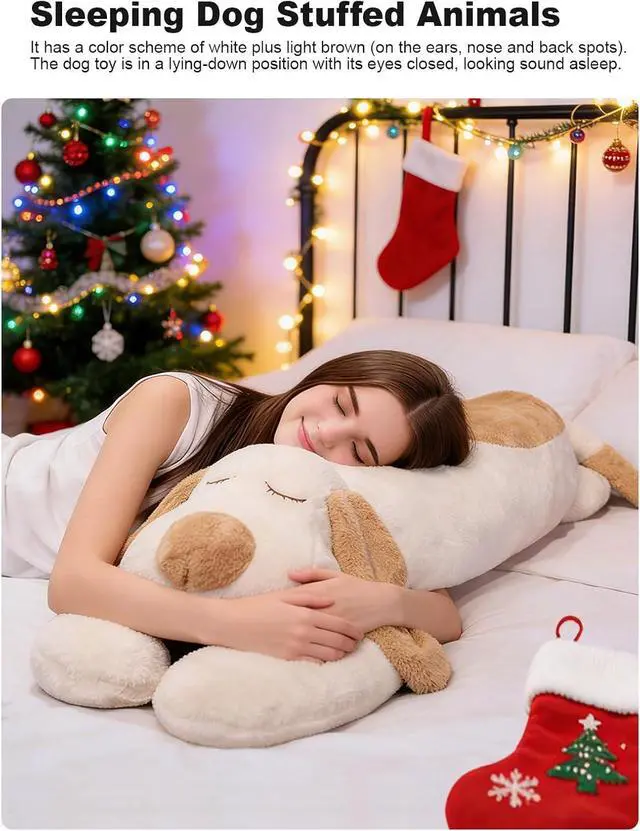 Alt view image 5 of 7 - 45" Long Dog Plush Pillow, FIAEUGZKM Large Dog Stuffed Animal Body Pillow, Soft Hugging Stuffy Toy Cuddly Sofa Cushion Birthday Gift Decoration Plushy for Girls Kids Teens Adults (Brown, 115cm/3.77ft)