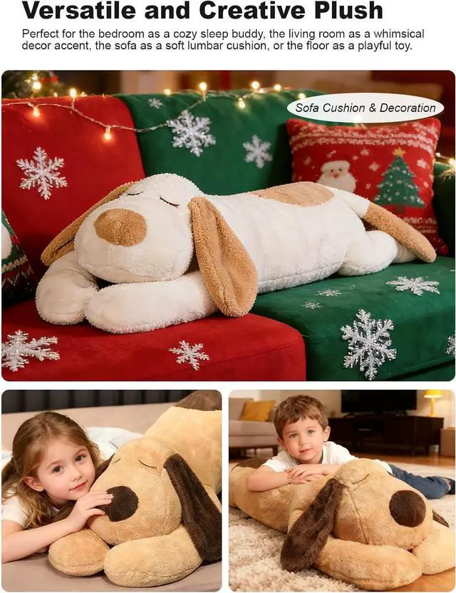 Alt view image 3 of 7 - 45" Long Dog Plush Pillow, FIAEUGZKM Large Dog Stuffed Animal Body Pillow, Soft Hugging Stuffy Toy Cuddly Sofa Cushion Birthday Gift Decoration Plushy for Girls Kids Teens Adults (Brown, 115cm/3.77ft)