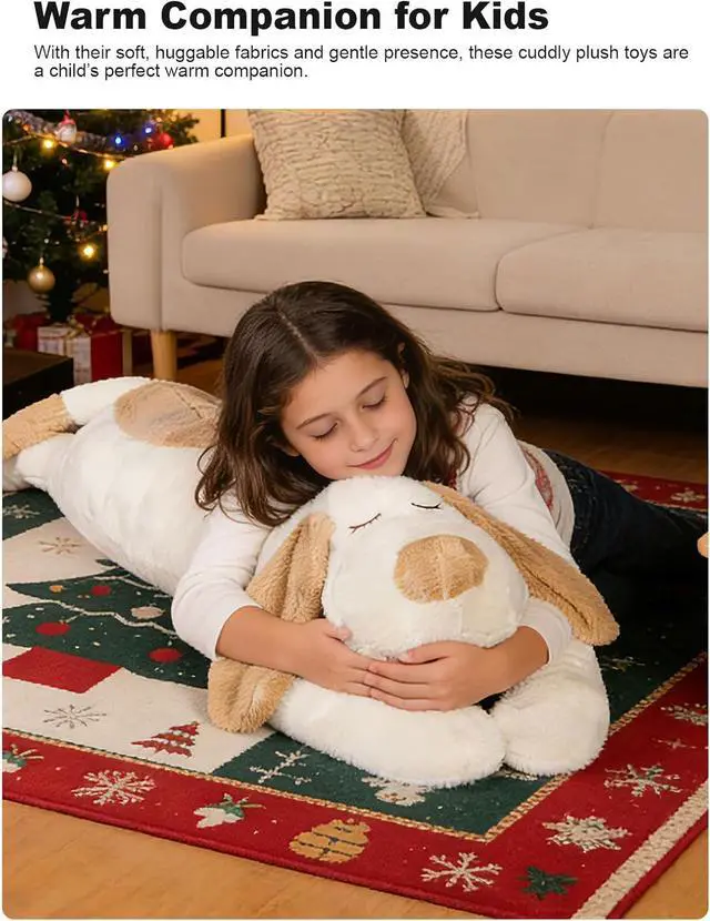 Alt view image 6 of 7 - 45" Long Dog Plush Pillow, FIAEUGZKM Large Dog Stuffed Animal Body Pillow, Soft Hugging Stuffy Toy Cuddly Sofa Cushion Birthday Gift Decoration Plushy for Girls Kids Teens Adults (Brown, 115cm/3.77ft)