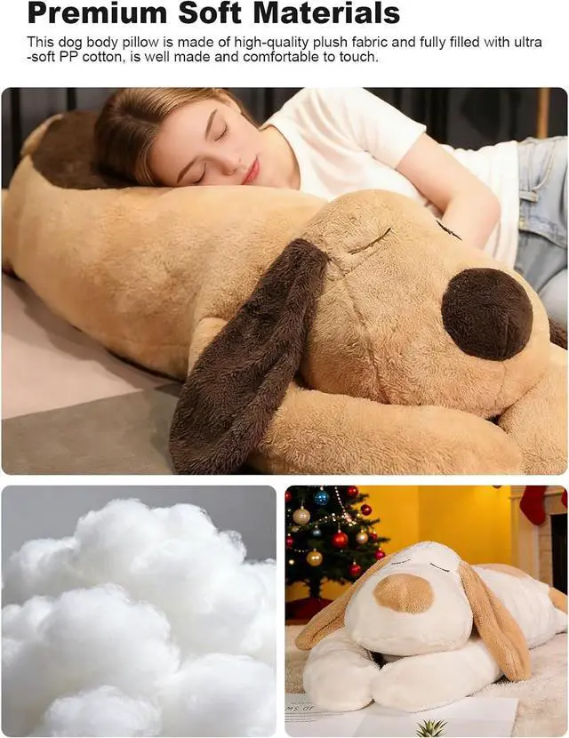 Alt view image 4 of 7 - 45" Long Dog Plush Pillow, FIAEUGZKM Large Dog Stuffed Animal Body Pillow, Soft Hugging Stuffy Toy Cuddly Sofa Cushion Birthday Gift Decoration Plushy for Girls Kids Teens Adults (Brown, 115cm/3.77ft)
