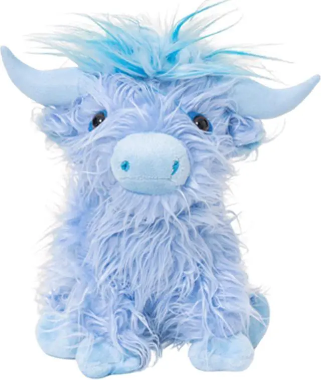 Main image of Fluffy Highland Cow Stuffed Animal, 10" Cute Soft Kawaii Cattle Plush Toy for Kids, Cuddly Scottish Cow Farm Animal Stuffy Birthday Gift Home Decor Plushy for Boys Girls, Blue