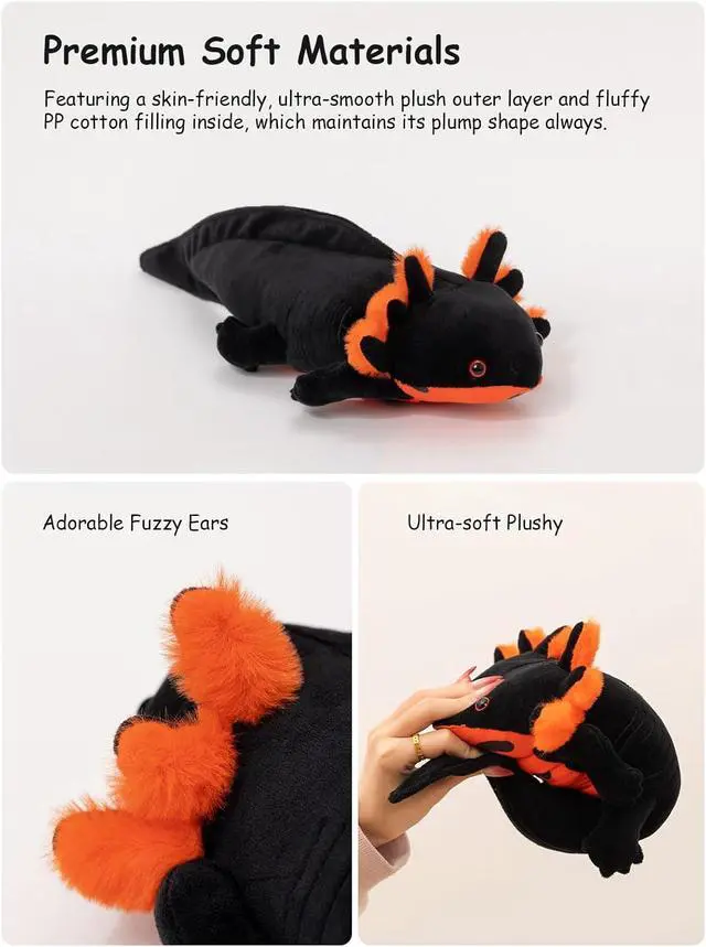 Alt view image 2 of 7 - Black Axolotl Plush Stuffed Animal, 17" Cute Soft Kawaii Salamander Plushie Toy for Boys, Fluffy Cuddly Axolotl Stuffy Birthday Gift Home Decor Plushy for Kids Teens