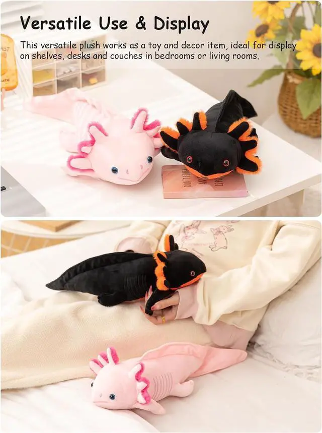 Alt view image 6 of 7 - Black Axolotl Plush Stuffed Animal, 17" Cute Soft Kawaii Salamander Plushie Toy for Boys, Fluffy Cuddly Axolotl Stuffy Birthday Gift Home Decor Plushy for Kids Teens