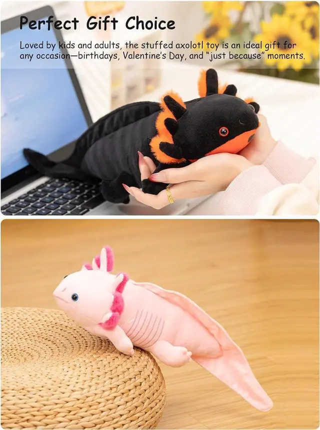 Alt view image 5 of 7 - Black Axolotl Plush Stuffed Animal, 17" Cute Soft Kawaii Salamander Plushie Toy for Boys, Fluffy Cuddly Axolotl Stuffy Birthday Gift Home Decor Plushy for Kids Teens