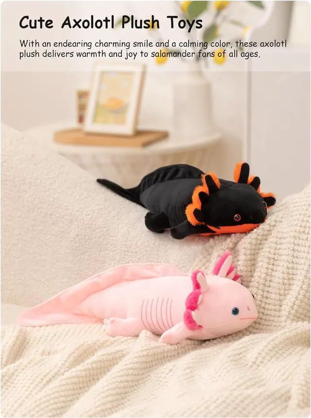Alt view image 4 of 7 - Black Axolotl Plush Stuffed Animal, 17" Cute Soft Kawaii Salamander Plushie Toy for Boys, Fluffy Cuddly Axolotl Stuffy Birthday Gift Home Decor Plushy for Kids Teens