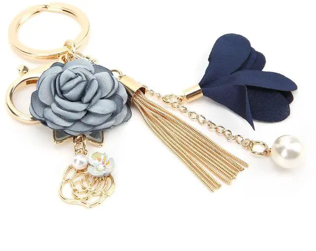 Alt view image 3 of 7 - Phefop Smooth Tassel Keychain, Exquisite Design, Zinc Alloy, Car Keyring for Women Wallet Bag Pendant with Leather Flower Tassel