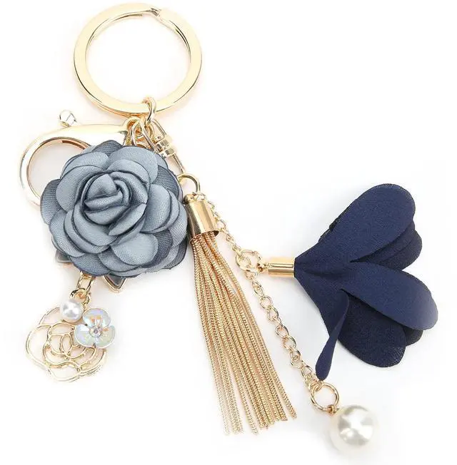 Alt view image 4 of 7 - Phefop Smooth Tassel Keychain, Exquisite Design, Zinc Alloy, Car Keyring for Women Wallet Bag Pendant with Leather Flower Tassel