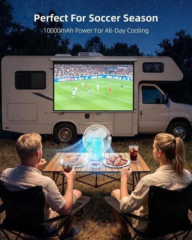 Alt view image 3 of 7 - Portable Clip on Fan, 8-Inch 10000mAh USB Rechargeable Battery Operated, 4 Speeds, Strong Airflow, Sturdy Clamp for Office Desk Golf Car Outdoor Travel Camping Tent Gym Treadmill