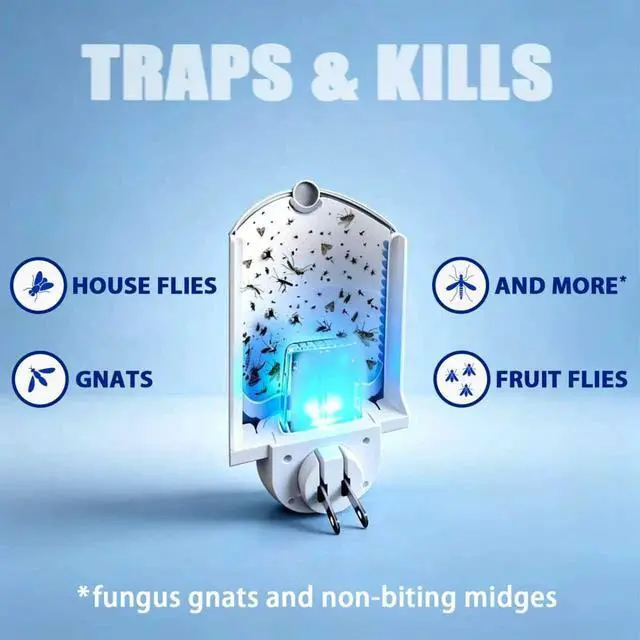 Alt view image 3 of 7 - Flying Insect Trap (1 Starter & 3 Refill Cartridges), Plug-in Fly Trap for Home, Kitchen, Living Room UV Light Indoor Bug Catcher for Gnats, Fruit Flies, Mosquitoes, and Moths