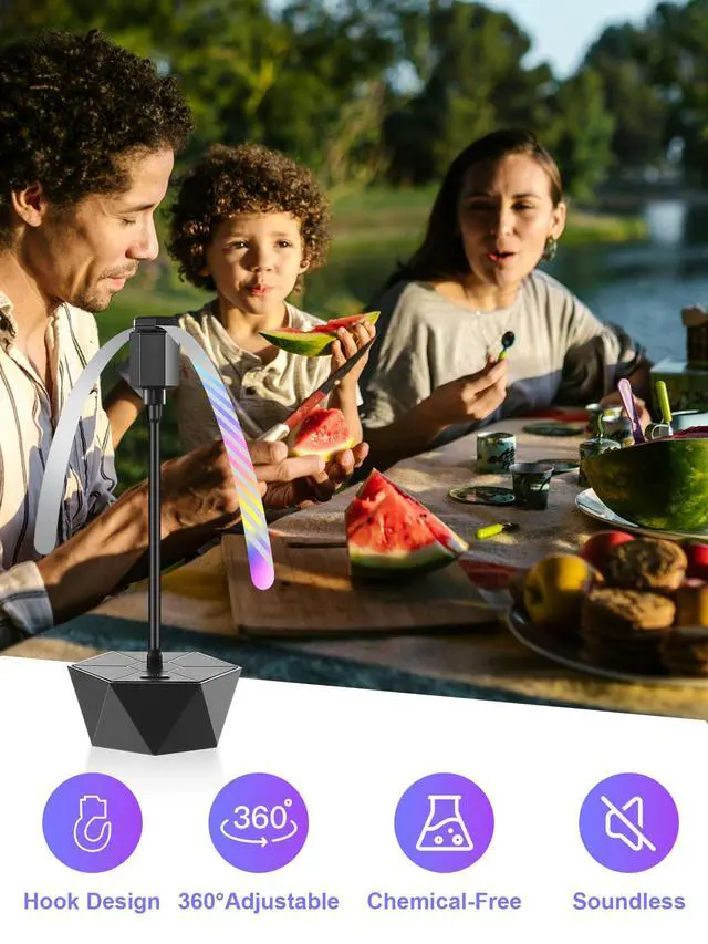 Alt view image 2 of 7 - Fly Fans for Tables, Repellent Fans Keep Flies Away, Fly Spinner Table Top with Holographic Blades, Flies Deterrent for Picnic, Party, BBQ (Black, 4 Pack)