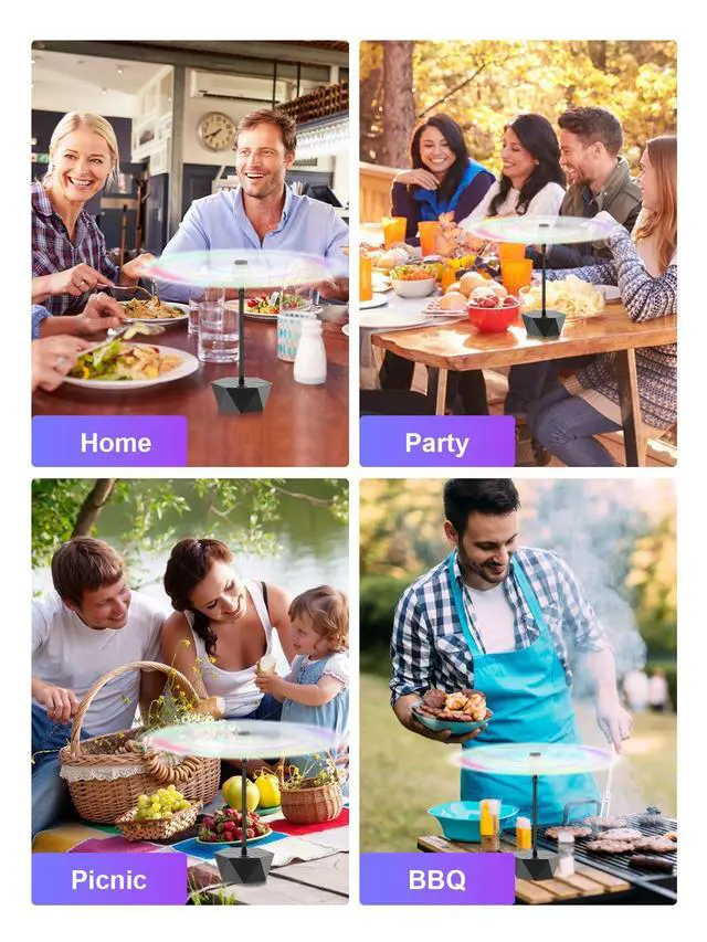 Alt view image 7 of 7 - Fly Fans for Tables, Repellent Fans Keep Flies Away, Fly Spinner Table Top with Holographic Blades, Flies Deterrent for Picnic, Party, BBQ (Black, 4 Pack)