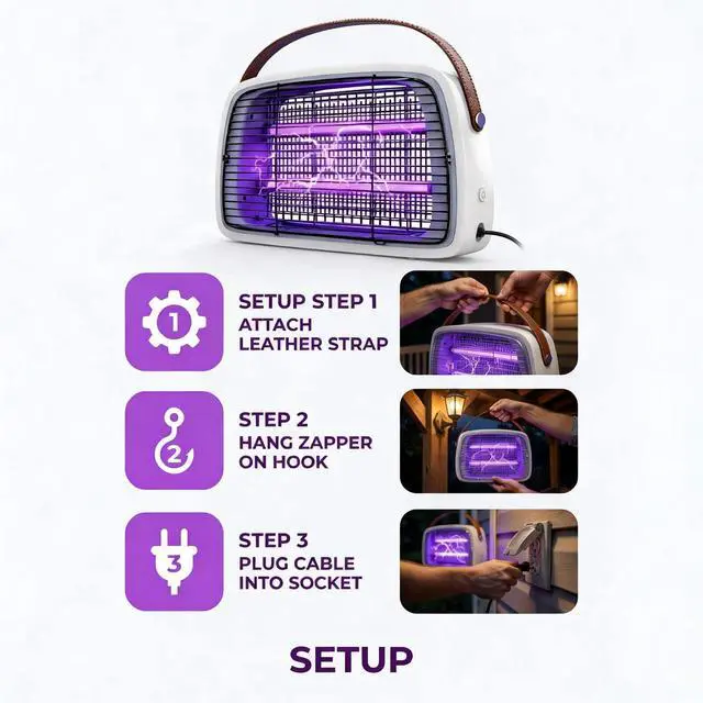 Alt view image 4 of 7 - LED Bug Zappers, 12 LED Tube Up to 6 Years, Electric Mosquito Zapper, 11V-240V Fly Trap Mosquito Killer Lamp WordWide Applicable Grey.
