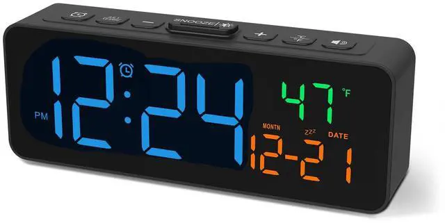 Main image of 3-in-1 Digital Clocks for Living Room with Temperature, Date & Time Display - 4 Levels Birghtness, 3 Volumes, Small & Compact Plug-in Alarm Clock for Bedroom, Office (Blue)