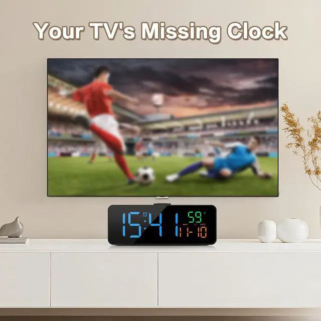 Alt view image 4 of 7 - 3-in-1 Digital Clocks for Living Room with Temperature, Date & Time Display - 4 Levels Birghtness, 3 Volumes, Small & Compact Plug-in Alarm Clock for Bedroom, Office (Blue)