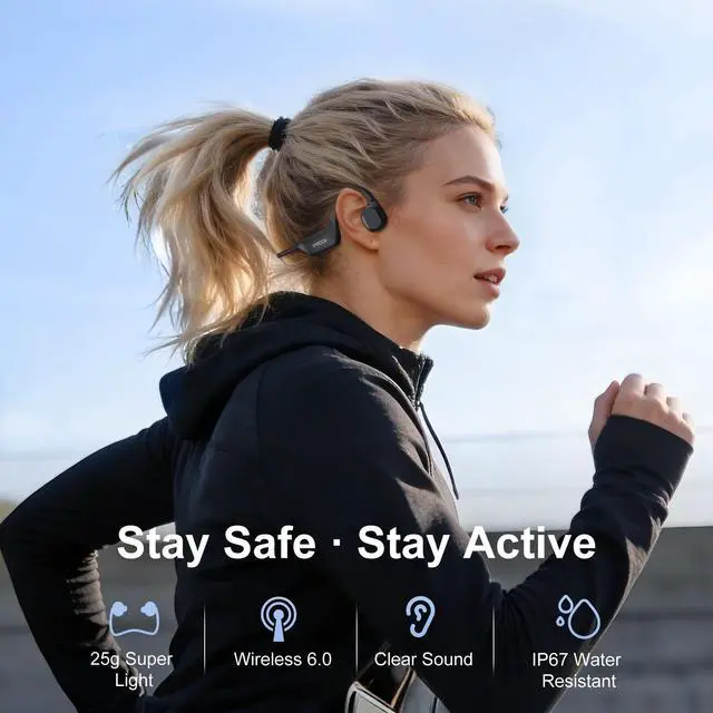 Alt view image 2 of 7 - Bone Conduction Headphones Bluetooth 6.0 - IP67 Waterproof Bone Conduction Headphones with Mic,Wireless Open Ear Earbuds for Running Gym Walking Cycling (Black)