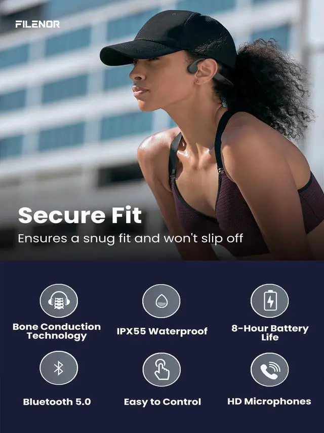 Alt view image 2 of 4 - Bone Conduction Headphones, 2026 Upgrade Open-Ear Wireless Bluetooth Workout Headphones with Microphones, 8Hr Playtime, Waterproof Earphones for Sports, Running, Gym, Hiking, Cycling-Large