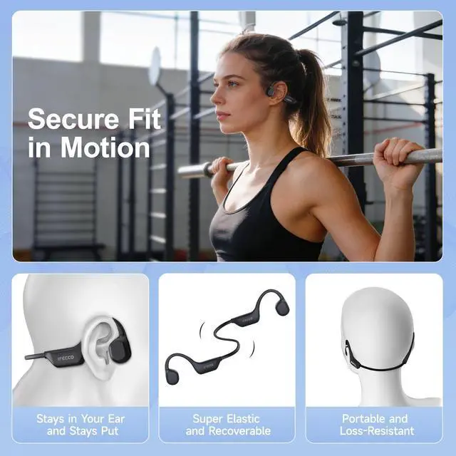 Alt view image 7 of 7 - Bone Conduction Headphones Bluetooth 6.0 - IP67 Waterproof Bone Conduction Headphones with Mic,Wireless Open Ear Earbuds for Running Gym Walking Cycling (Black)