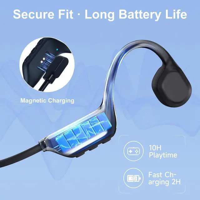 Alt view image 6 of 7 - Bone Conduction Headphones Bluetooth 6.0 - IP67 Waterproof Bone Conduction Headphones with Mic,Wireless Open Ear Earbuds for Running Gym Walking Cycling (Black)