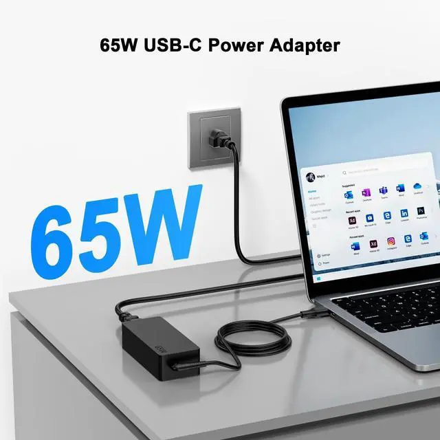 Alt view image 3 of 5 - 65W 45W USB C Laptop Charger Compatible with Lenovo Thinkpad E580 T480s T580s T490 E480 Chromebook C330 S330 100e 300e 500e Yoga S730 C930 C940 C740 Laptop Power Supply Cord