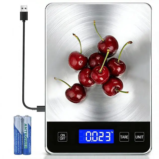 Main image of Food Kitchen Scale 15kg/33lb, Digital Grams and Ounces Scale for Weight, Baking, Cooking Platform with Type-C Rechargeable & Backup Battery Mode, 304 Stainless Steel