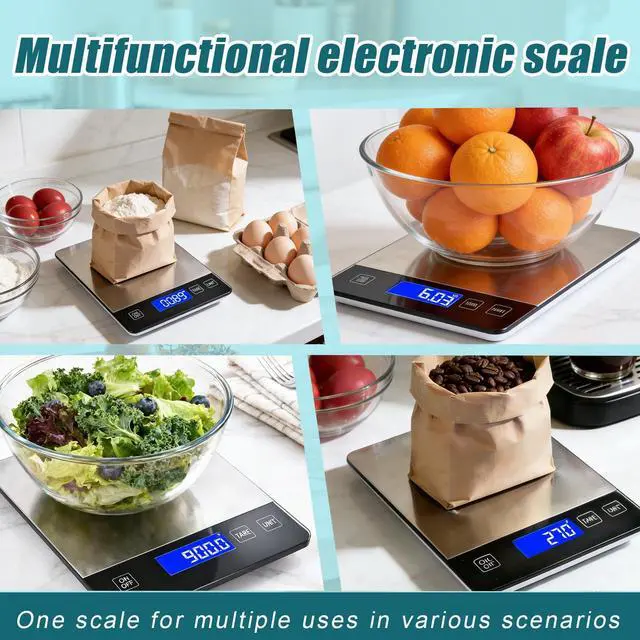 Alt view image 6 of 6 - Food Kitchen Scale 15kg/33lb, Digital Grams and Ounces Scale for Weight, Baking, Cooking Platform with Type-C Rechargeable & Backup Battery Mode, 304 Stainless Steel