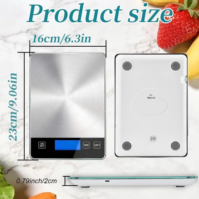 Alt view image 2 of 6 - Food Kitchen Scale 15kg/33lb, Digital Grams and Ounces Scale for Weight, Baking, Cooking Platform with Type-C Rechargeable & Backup Battery Mode, 304 Stainless Steel