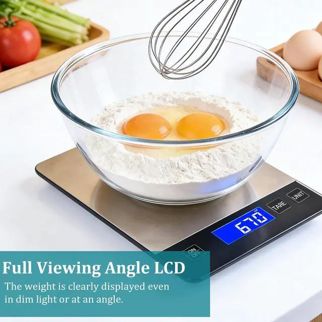 Alt view image 3 of 6 - Food Kitchen Scale 15kg/33lb, Digital Grams and Ounces Scale for Weight, Baking, Cooking Platform with Type-C Rechargeable & Backup Battery Mode, 304 Stainless Steel