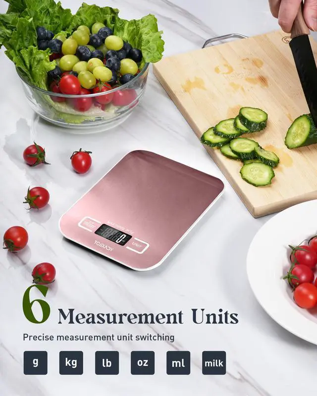 Alt view image 2 of 6 - Food Scale, 11lb Digital Kitchen Scale with 6 Units LCD Display and Tare Function,Compact Design for Baking,Healthy Cooking,Meal Prep, 304 Stainless Steel