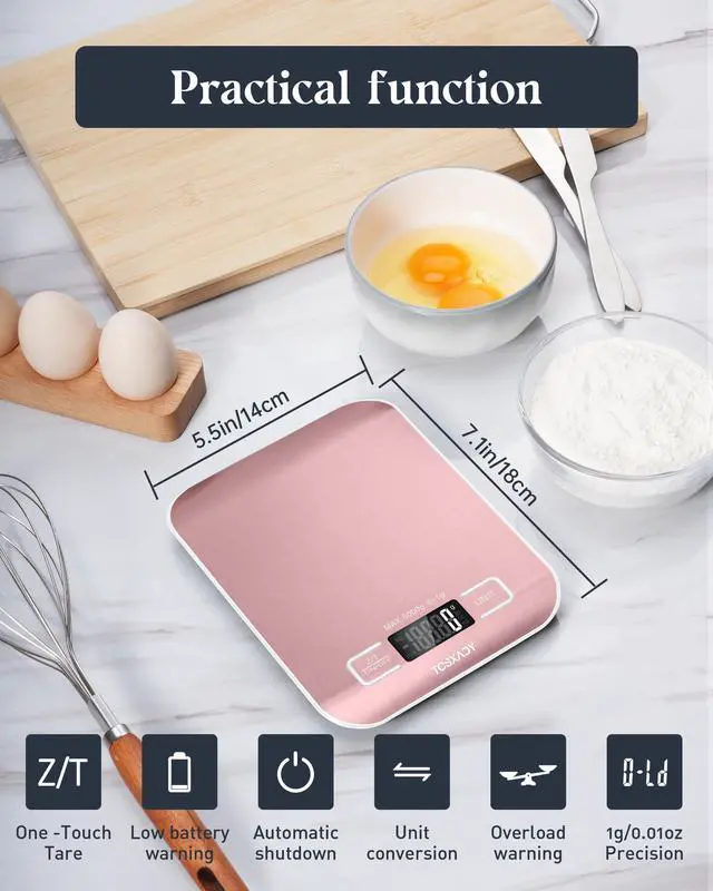 Alt view image 5 of 6 - Food Scale, 11lb Digital Kitchen Scale with 6 Units LCD Display and Tare Function,Compact Design for Baking,Healthy Cooking,Meal Prep, 304 Stainless Steel