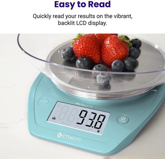 Alt view image 4 of 6 - 0.1g Food Scale, Bowl, Digital Grams and Ounces for Weight Loss, Dieting, Baking, Cooking, and Meal Prep, 11lb/5kg, Bright Blue