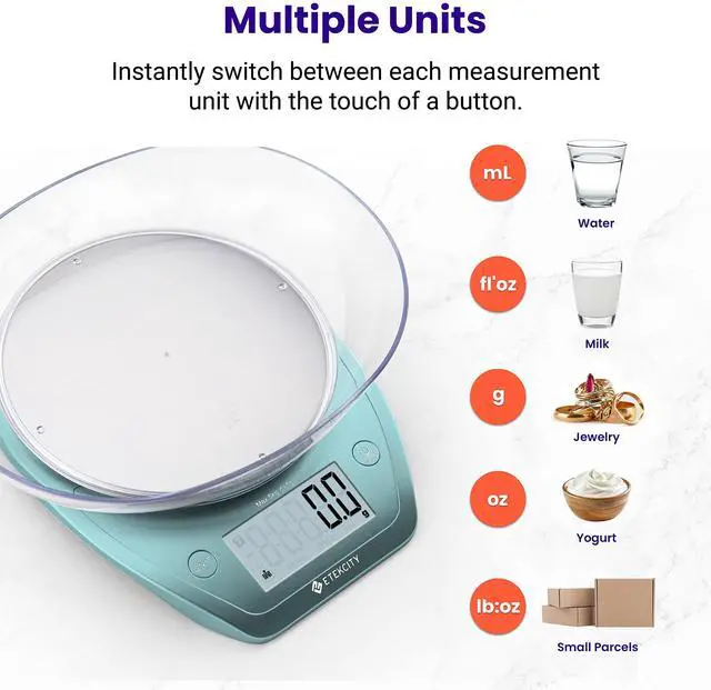 Alt view image 5 of 6 - 0.1g Food Scale, Bowl, Digital Grams and Ounces for Weight Loss, Dieting, Baking, Cooking, and Meal Prep, 11lb/5kg, Bright Blue