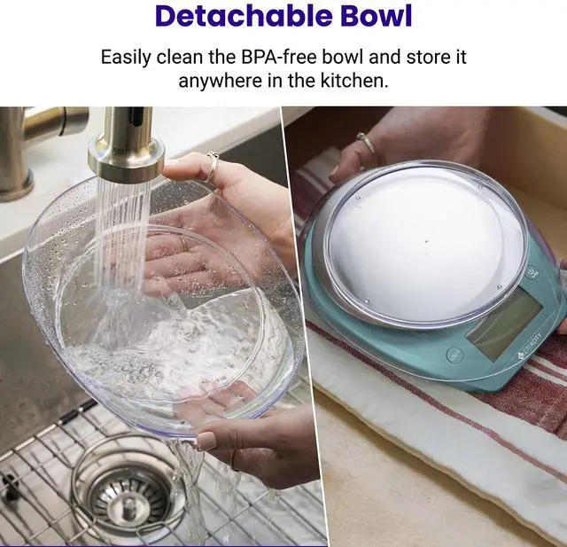 Alt view image 3 of 6 - 0.1g Food Scale, Bowl, Digital Grams and Ounces for Weight Loss, Dieting, Baking, Cooking, and Meal Prep, 11lb/5kg, Bright Blue