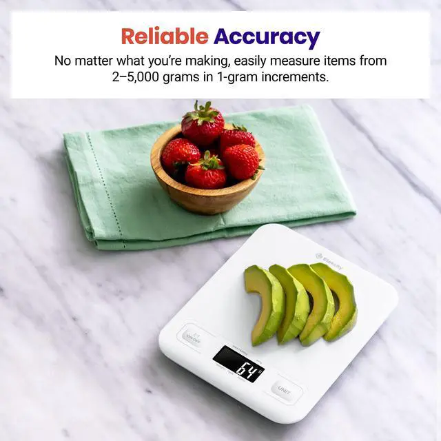 Alt view image 2 of 6 - Food Kitchen Scale, Digital Grams and Ounces for Weight Loss, Baking, Cooking, Keto and Meal Prep, LCD Display, Medium, White