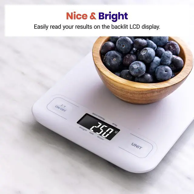 Alt view image 5 of 6 - Food Kitchen Scale, Digital Grams and Ounces for Weight Loss, Baking, Cooking, Keto and Meal Prep, LCD Display, Medium, White