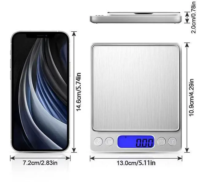 Alt view image 6 of 6 - Digital Kitchen Scale with 2 Trays, 500g/0.01g High Precision Cooking Food Scale, Mini Gram Scale with LCD Display, 6 Units, Auto Off, Tare Function, Girls Gift (Batteries Included)