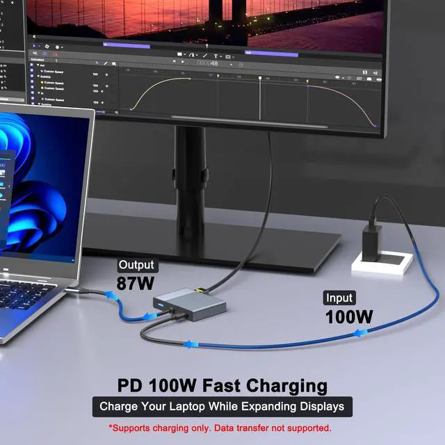Alt view image 7 of 7 - USB C to 3 HDMI Adapter with PD 100W/USB3.0, 4K@60Hz 3 Way HDMI Splitter Extended Display for 3 Monitors, Triple Monitor Docking Station for Dell/HP/Mac Laptop, SST/MST USBC Hub for Multiple Monitors