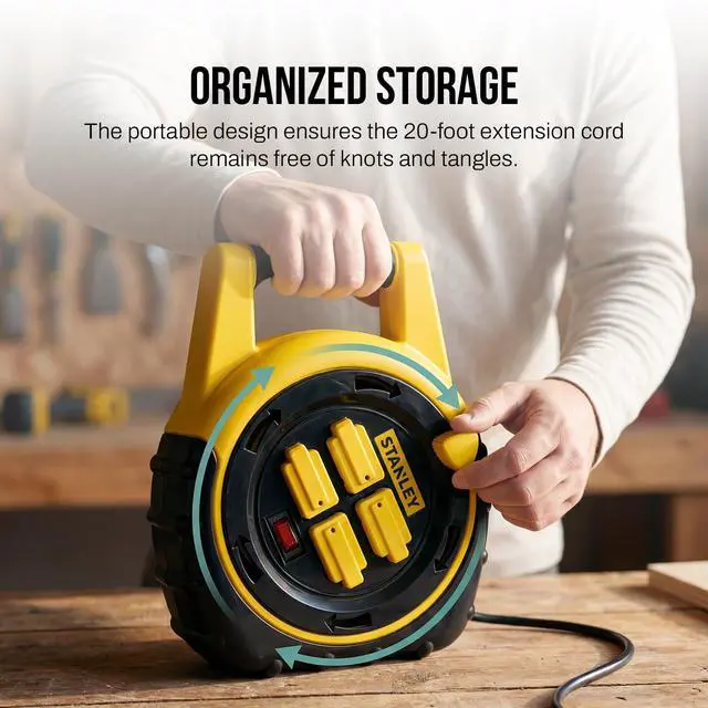 Alt view image 2 of 6 - Retractable Extension Cord Reel 20ft Portable 4 Outlet Cord Reel with On Off Switch 16/3 AWG Power Cable 125V/13A 1625W ETL Listed for Garage and Workshop