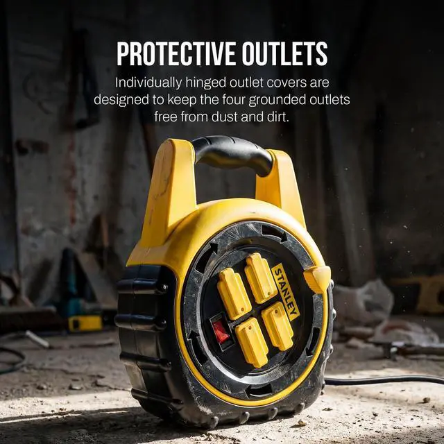 Alt view image 6 of 6 - Retractable Extension Cord Reel 20ft Portable 4 Outlet Cord Reel with On Off Switch 16/3 AWG Power Cable 125V/13A 1625W ETL Listed for Garage and Workshop