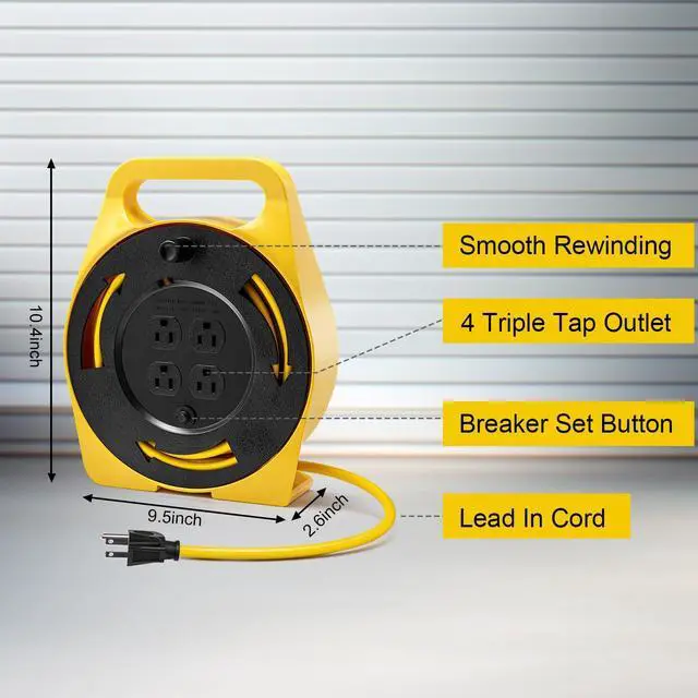 Alt view image 2 of 4 - Extension Cord Reel with Outlets, Retractable Extension Cord, 25FT, 16 AWG/3C SJTW Power Cord, 10 Amp Circuit Breaker, ETL Listed