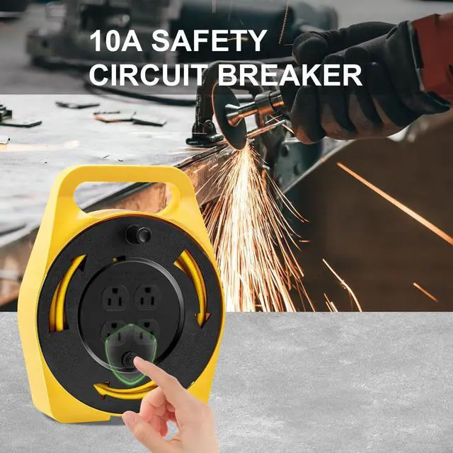 Alt view image 4 of 4 - Extension Cord Reel with Outlets, Retractable Extension Cord, 25FT, 16 AWG/3C SJTW Power Cord, 10 Amp Circuit Breaker, ETL Listed